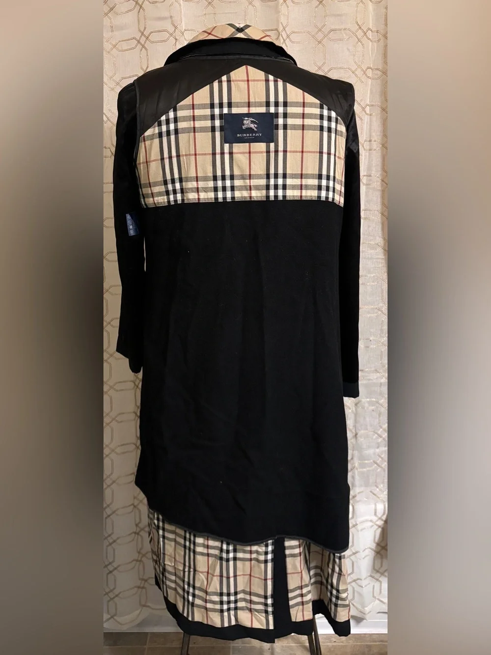 Burberry London Black Trench Coat Nova Check Removable Wool Liner Size 10R Long - Picture 7 of 16
